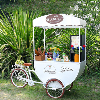 Materiais de milho 3 rodas ao ar livre Café quiosque Carrinho de bicicleta para serviço de alimentos Suco sorvete
