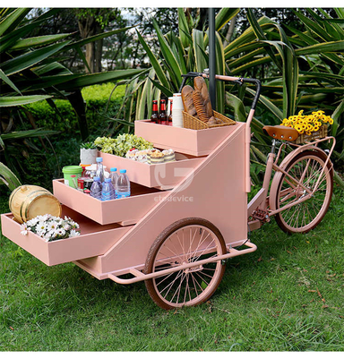 Carrinho de comida ao ar livre com matéria-prima de soja e bicicleta de carga elétrica de três rodas