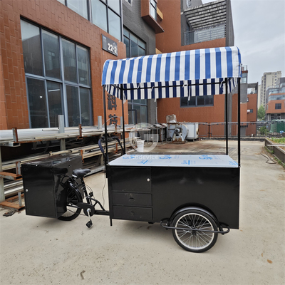 Restaurante Beautiful Design Display Decorativo 110 * 70cm Tricycle Food Cart com guarda-chuva