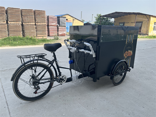 Carrinho de bicicleta de venda de rua ao ar livre com espaço de carga e construção de aço inoxidável 304