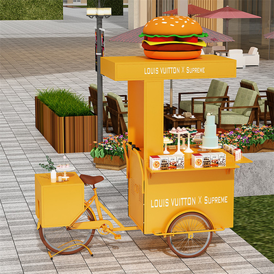 Triciclo de exposição de bolo de comida perfeito para venda de alimentos personalizados e entrega de sorvete