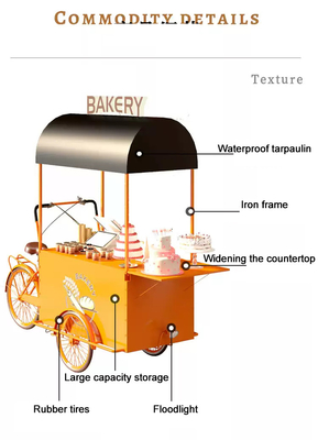 300kg Food Bike 3 Wheel Hot Dog Tricycle Cart com mesa dobrável para carrinho de frutas móvel