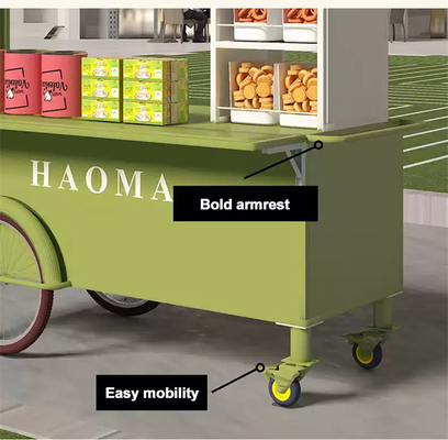 Cores altamente personalizadas Mini Push Street Snack Vending Trolley Fast Food Stand Cart com grande capacidade de armazenamento