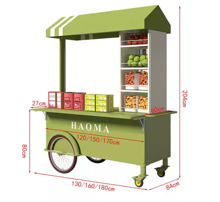 Cores altamente personalizadas Mini Push Street Snack Vending Trolley Fast Food Stand Cart com grande capacidade de armazenamento
