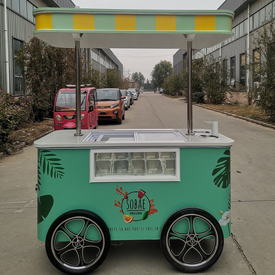 Gelato Italiano Bicicleta Carrinho de Sorvete Mobile Push Popsicle Vitrine Freezers Carrinho de Venda Para uso comercial