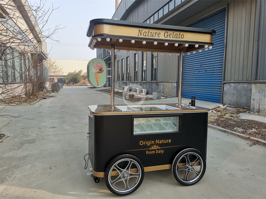 Gelato vitrine quiosque gelados congeladores de mão empurrar carrinho de exibição de sorvete italiano