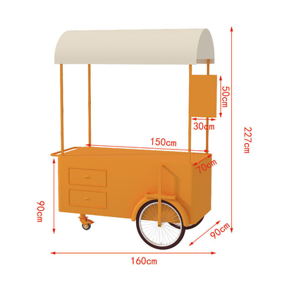 Carrinho portátil de lanche de comida de mão Vendedor de rua Bicicleta de entrega de alimentos com congelador de exibição