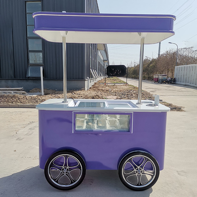 Carrinho móvel de sorvete italiano de mão bicicleta com congelador de exibição Carrinho de stand de gelado com rodas