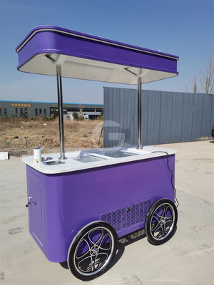 Carrinho móvel de sorvete italiano de mão bicicleta com congelador de exibição Carrinho de stand de gelado com rodas