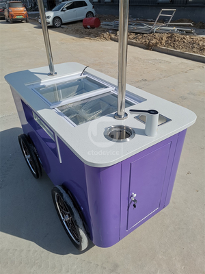 Carrinho móvel de sorvete italiano de mão bicicleta com congelador de exibição Carrinho de stand de gelado com rodas