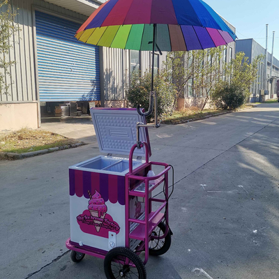 Venda de sorvete móvel Carrinho de empurrão Com vendedor de guarda-chuva congelador