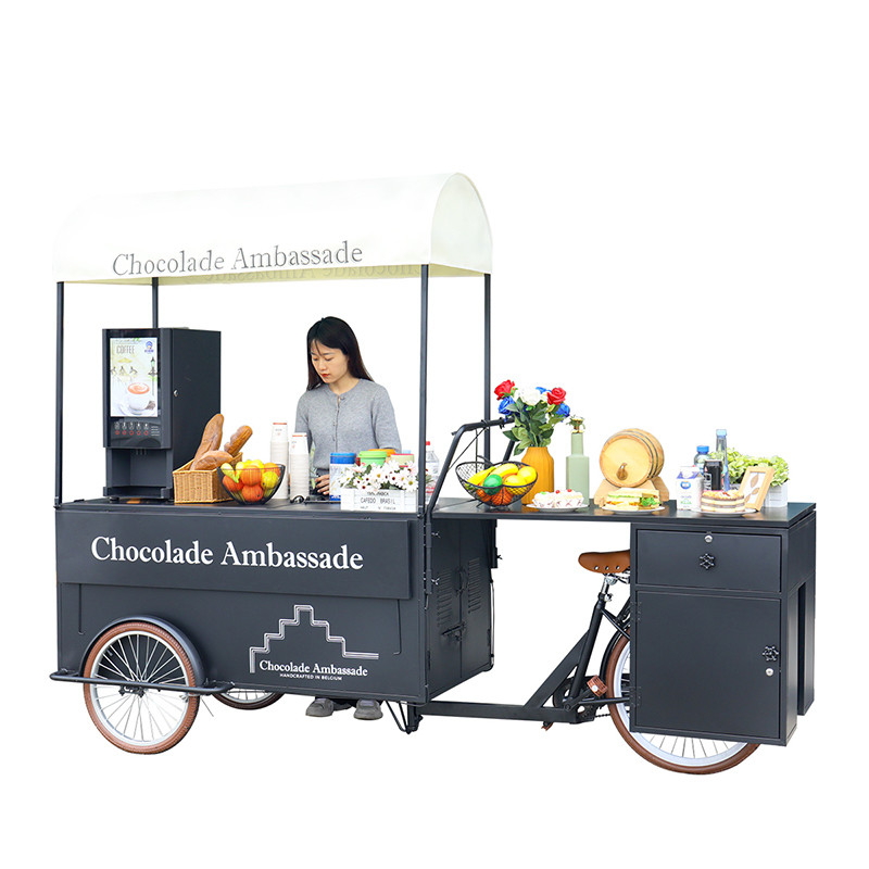 Triciclo para entrega de alimentos Padaria lazer Equipamento de fast food Bicicleta Container Food Truck
