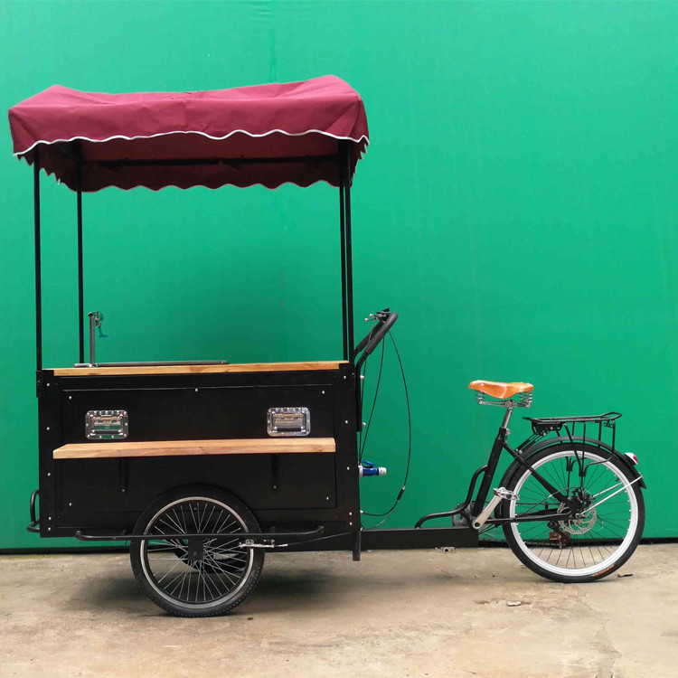 Reboque de carro de café de aço inoxidável para bicicleta ao ar livre e triciclo de venda de rua