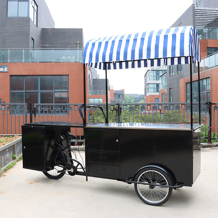 Restaurante Beautiful Design Display Decorativo 110 * 70cm Tricycle Food Cart com guarda-chuva