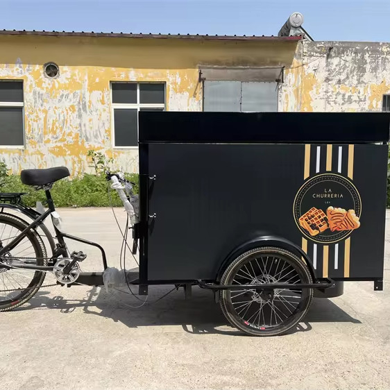 Carrinho de bicicleta de venda de rua ao ar livre com espaço de carga e construção de aço inoxidável 304