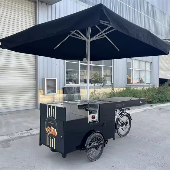 Triciclo de bebidas elétricas e móveis personalizados para venda de fast food e carrinho de café