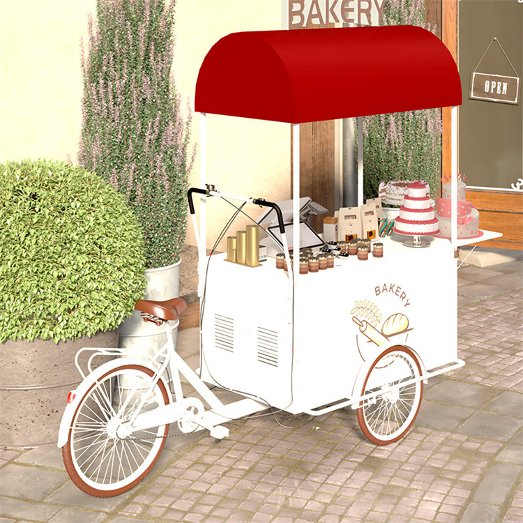 300kg Food Bike 3 Wheel Hot Dog Tricycle Cart com mesa dobrável para carrinho de frutas móvel