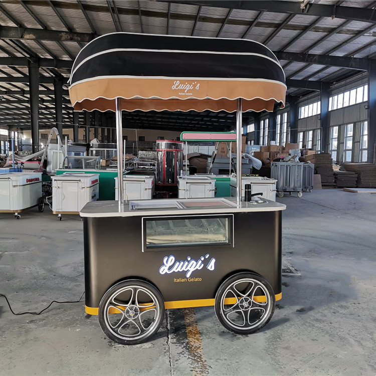 Carrinho de sorvete pequeno com congelador de sorvete carrinho móvel de sorvete carrinho de comida