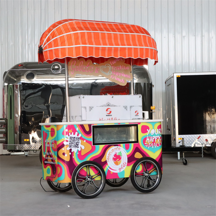 2023 Novo design de café triciclo bicicleta carrinho de comida para negócios móveis Carrinho de sorvete Gelato Bike