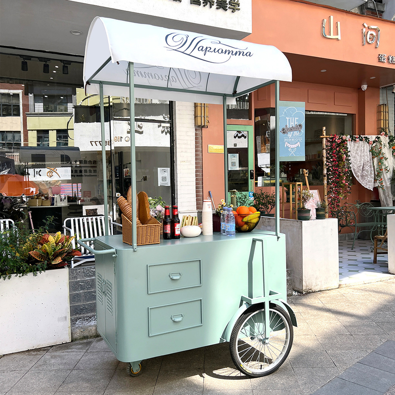 Food Truck Trailer de alimentos Mini Square Hambúrgueres Pizza Grill Fast Food Trailer sorvete bicicleta bicicleta Carrinho para venda