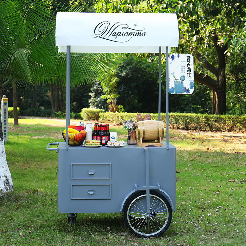 Carrinho portátil de lanche de comida de mão Vendedor de rua Bicicleta de entrega de alimentos com congelador de exibição