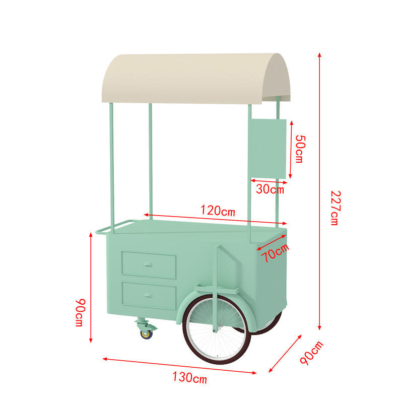 Food on Wheels Carrinho de mão Cargo Bicicleta para frutas doces waffle Street Food