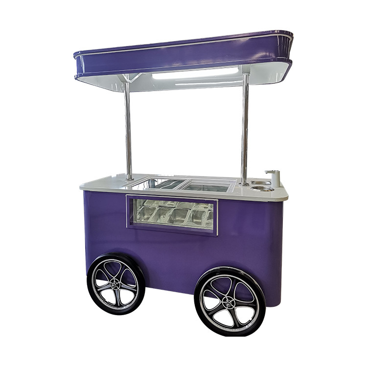 Carrinho de gelados de lanche de rua de design personalizado congelador Mini Carrinho de empurrão Carrinhos móveis de comida